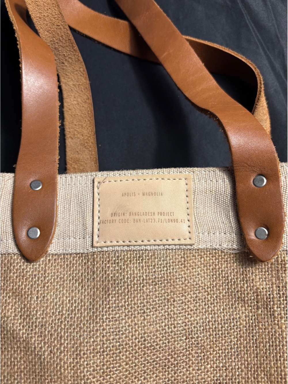 Magnolia Jute Market Tote Bag with Leather Handles - Picture 7 of 10